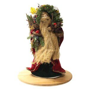 Vtg Christmas Tree Topper Santa Claus 16" Father Christmas w/Birds & Wreath